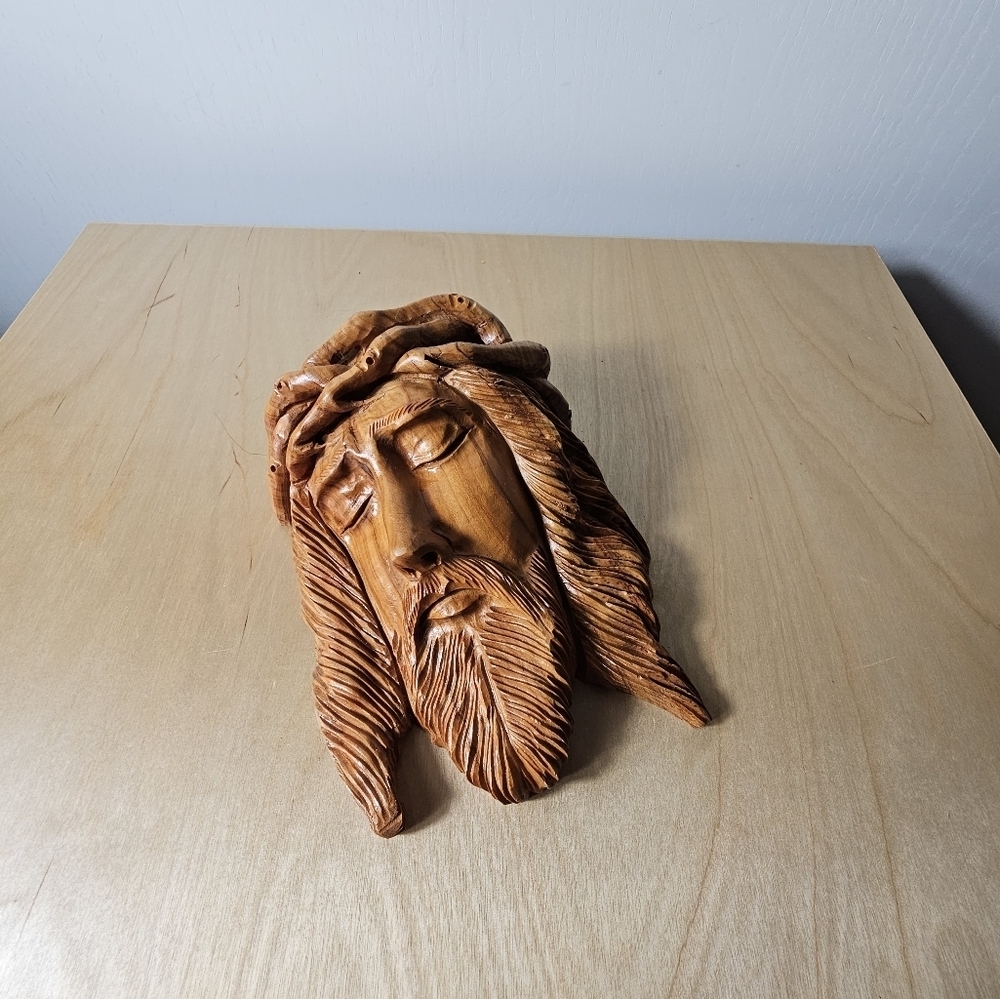 Hand Carved Olive Wood Jesus Wall Hanging - Picture 2 of 7